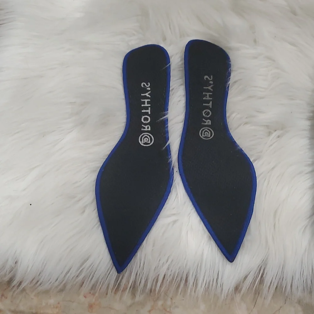 Rothy's The Point  Gray Camo  Flats with Sleek Pointed Toe and Blue Trim - Picture 14 of 16